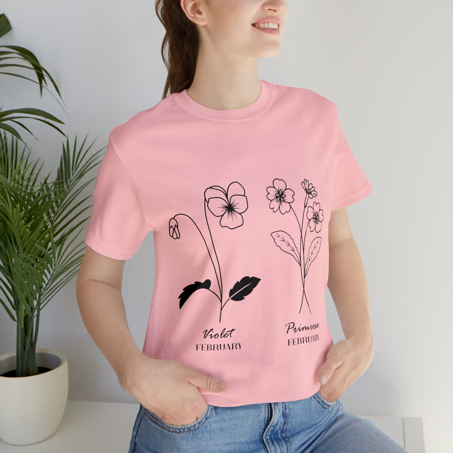 Flowers and Moths Style, February, Unisex Jersey Short Sleeve Tee