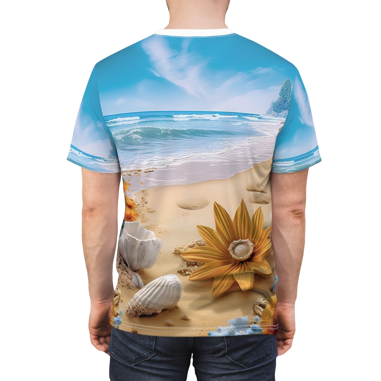 Sun, Sand, and Style, 3D Beach Style, Abstract Style, Ocean Design, Sand and Waves, Unisex Cut & Sew Tee