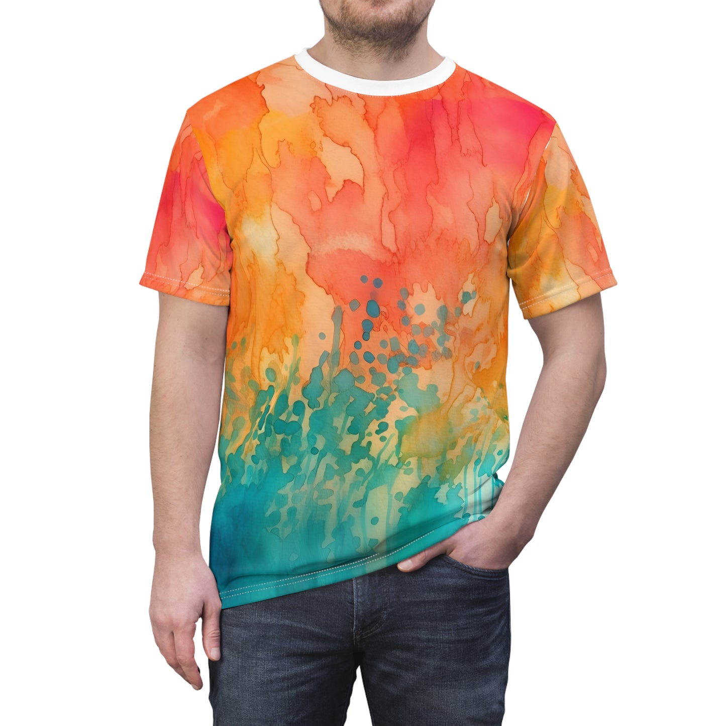 Abstract Style, Colors Design, Colorful Background, Paint Splash, Unisex Cut & Sew Tee
