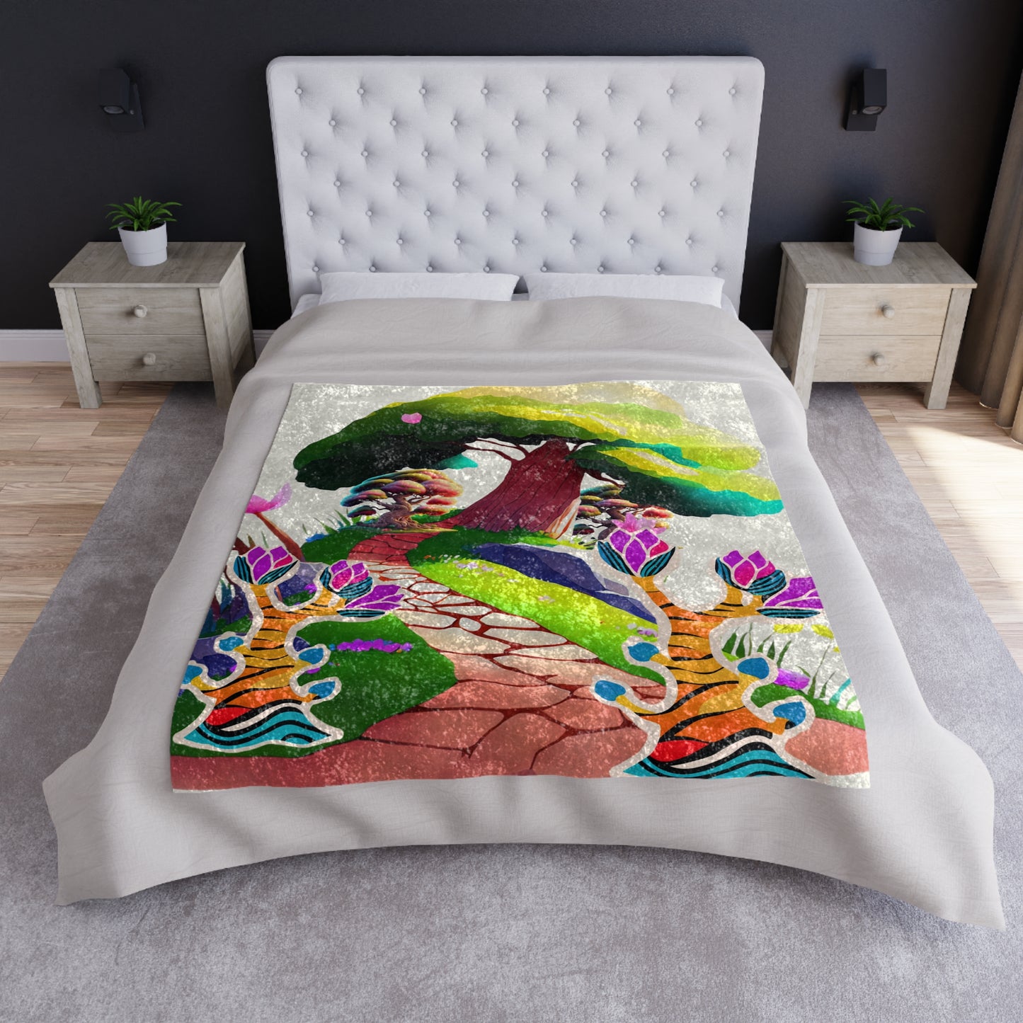 Magical Tree, Colorful Tree Art, Crushed Velvet Blanket