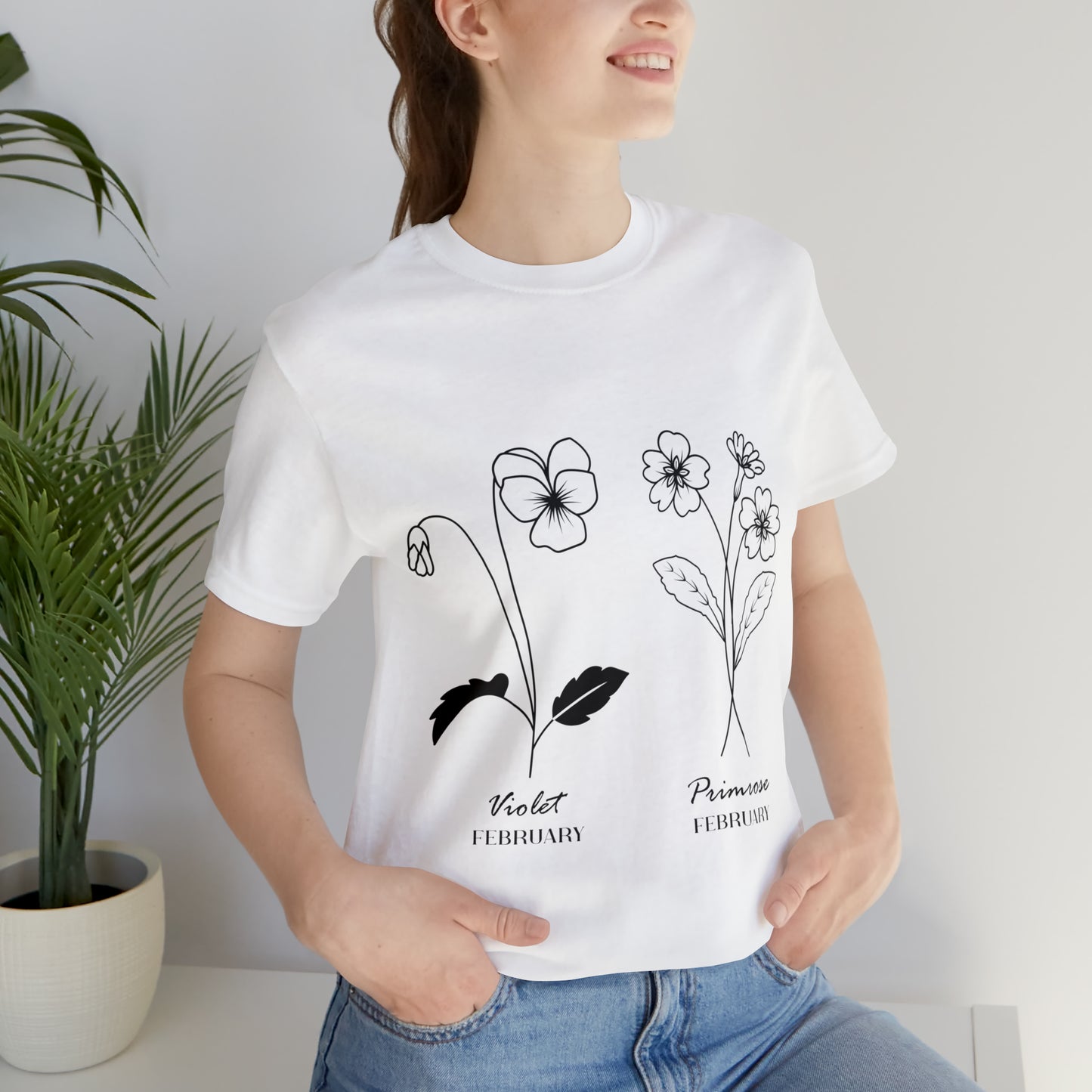 Flowers and Moths Style, February, Unisex Jersey Short Sleeve Tee