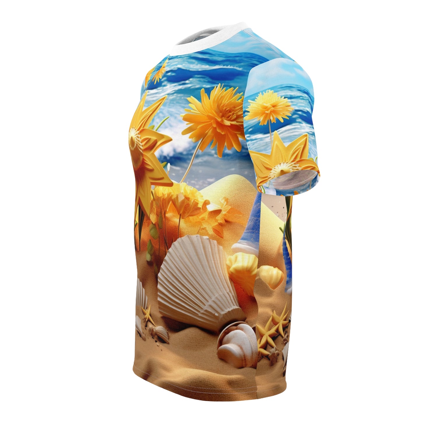 Sun, Sand, and Style, 3D Beach Style, Abstract Style, Ocean Design, Sand and Waves, Unisex Cut & Sew Tee