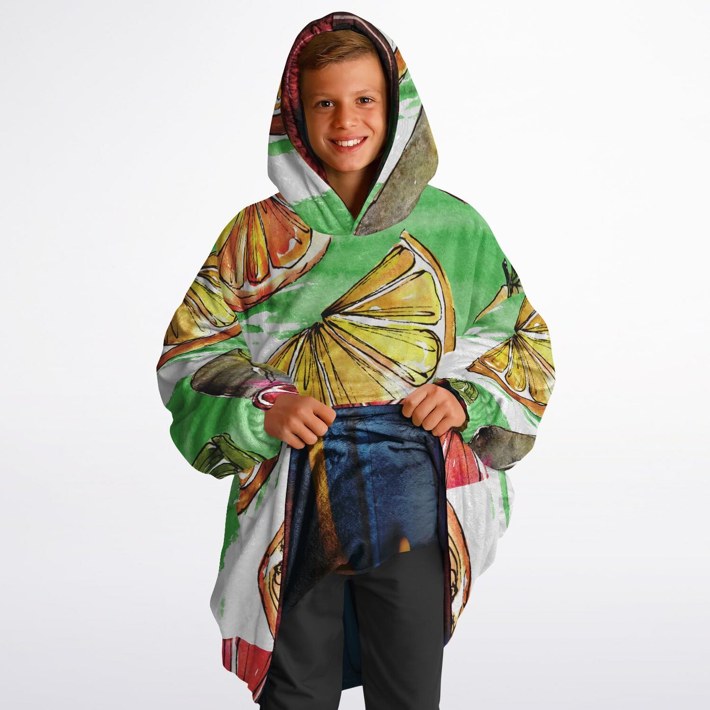 Youth Reversible Snug Hoodie, Paint Drips Design, Fruits Style