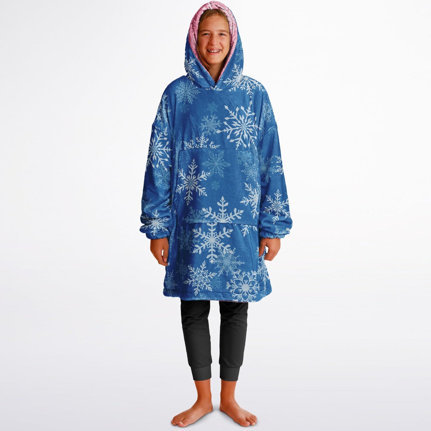 Youth Reversible Snug Hoodie, Snowflake Design, Snow Season, Christmas Season, Winter Season
