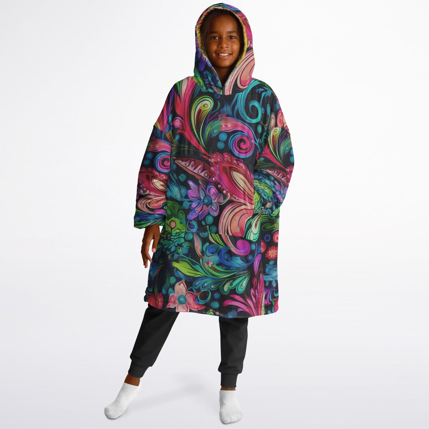 Youth Reversible Snug Hoodie, Abstract Art, Floral Design