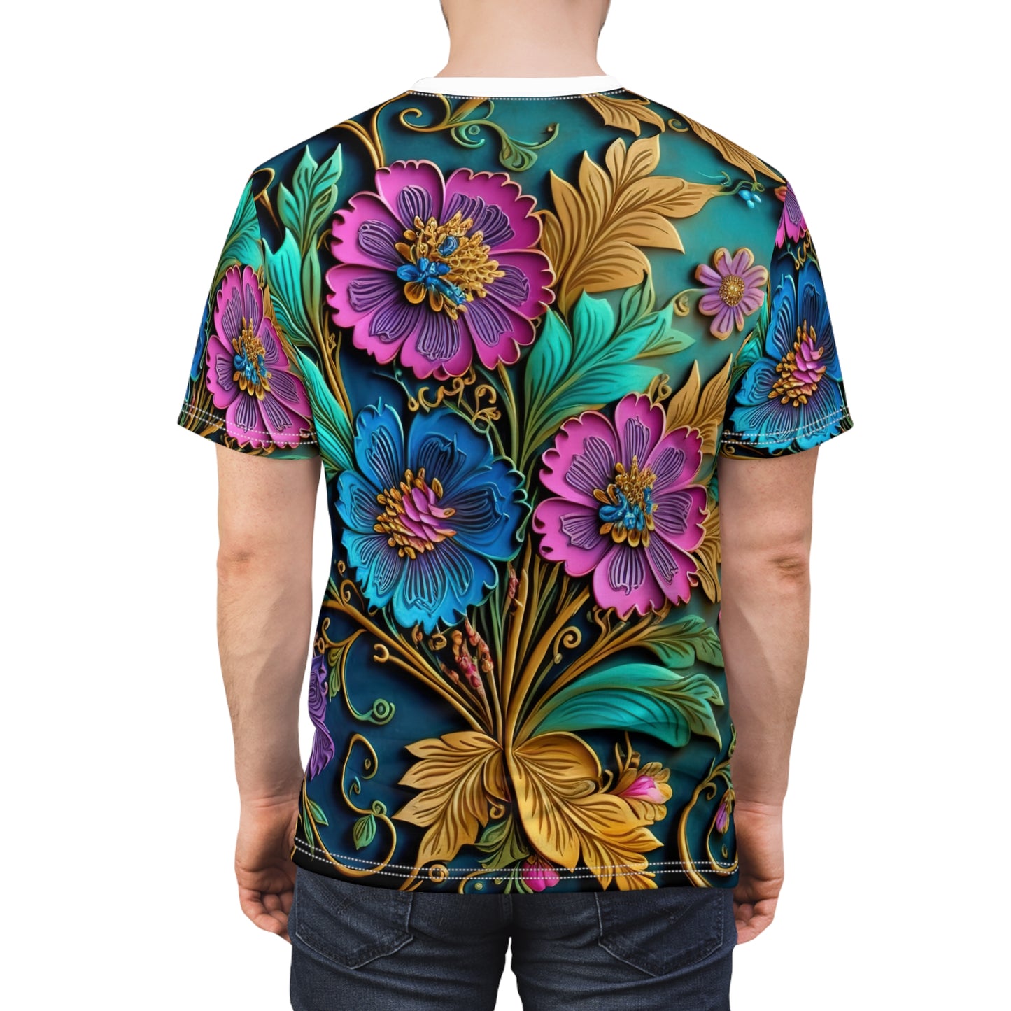 3D Floral Design, Abstract Style,  Unisex Cut & Sew Tee