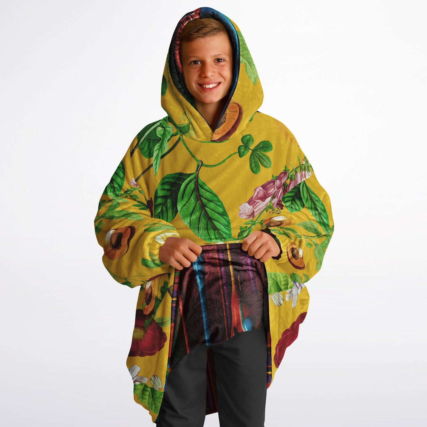 Youth Reversible Snug Hoodie, Drips Paint Design, Fruits Pattern Design