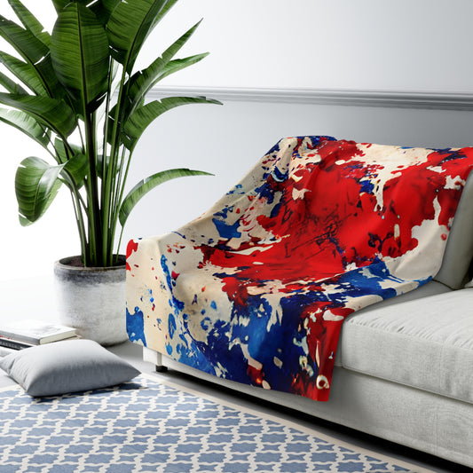 Sherpa Fleece Blanket,  Abstract Art, Paint Art, 4th of July, America's Day