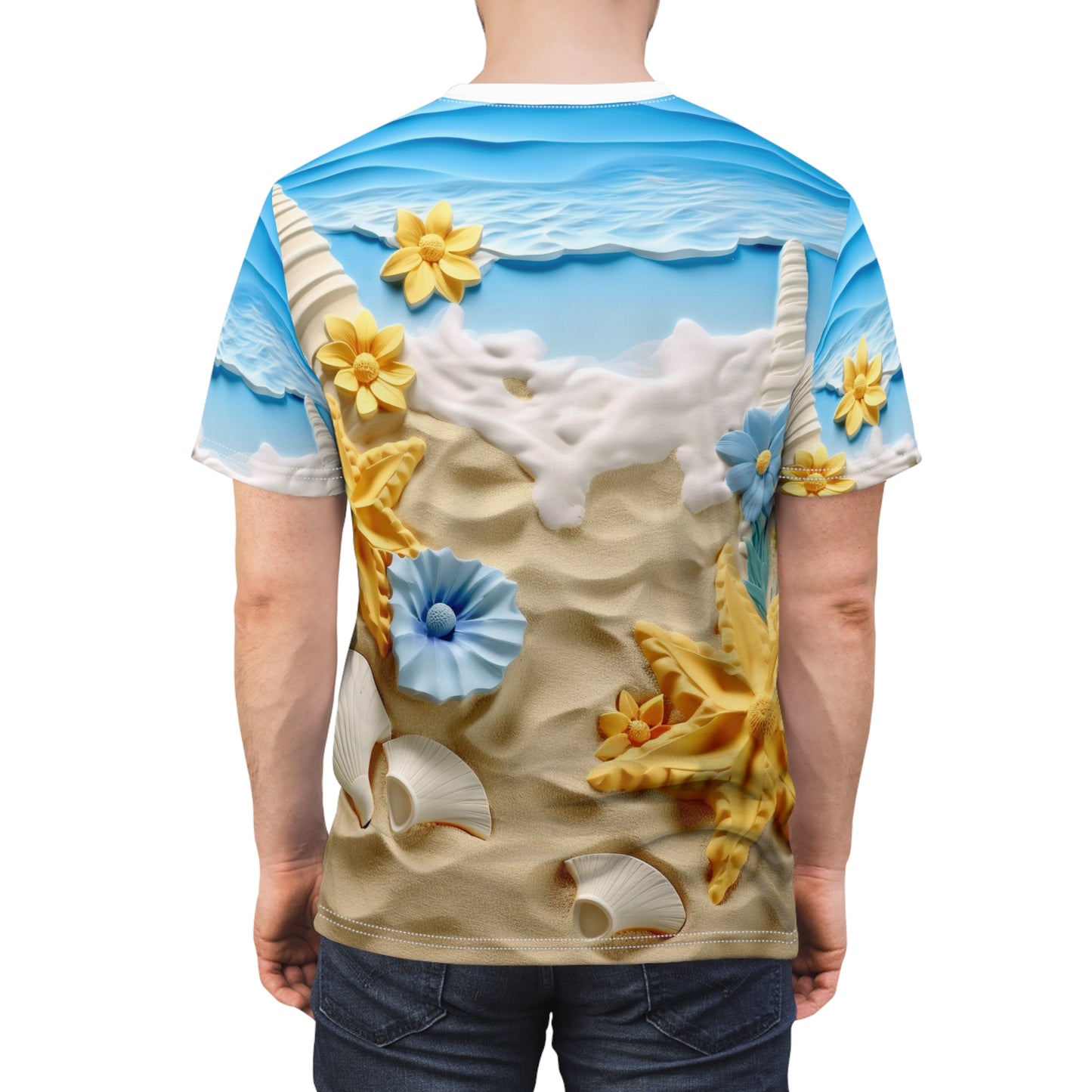 3D Beach Style, Abstract Style, Ocean Design, Sand and Waves, Unisex Cut & Sew Tee