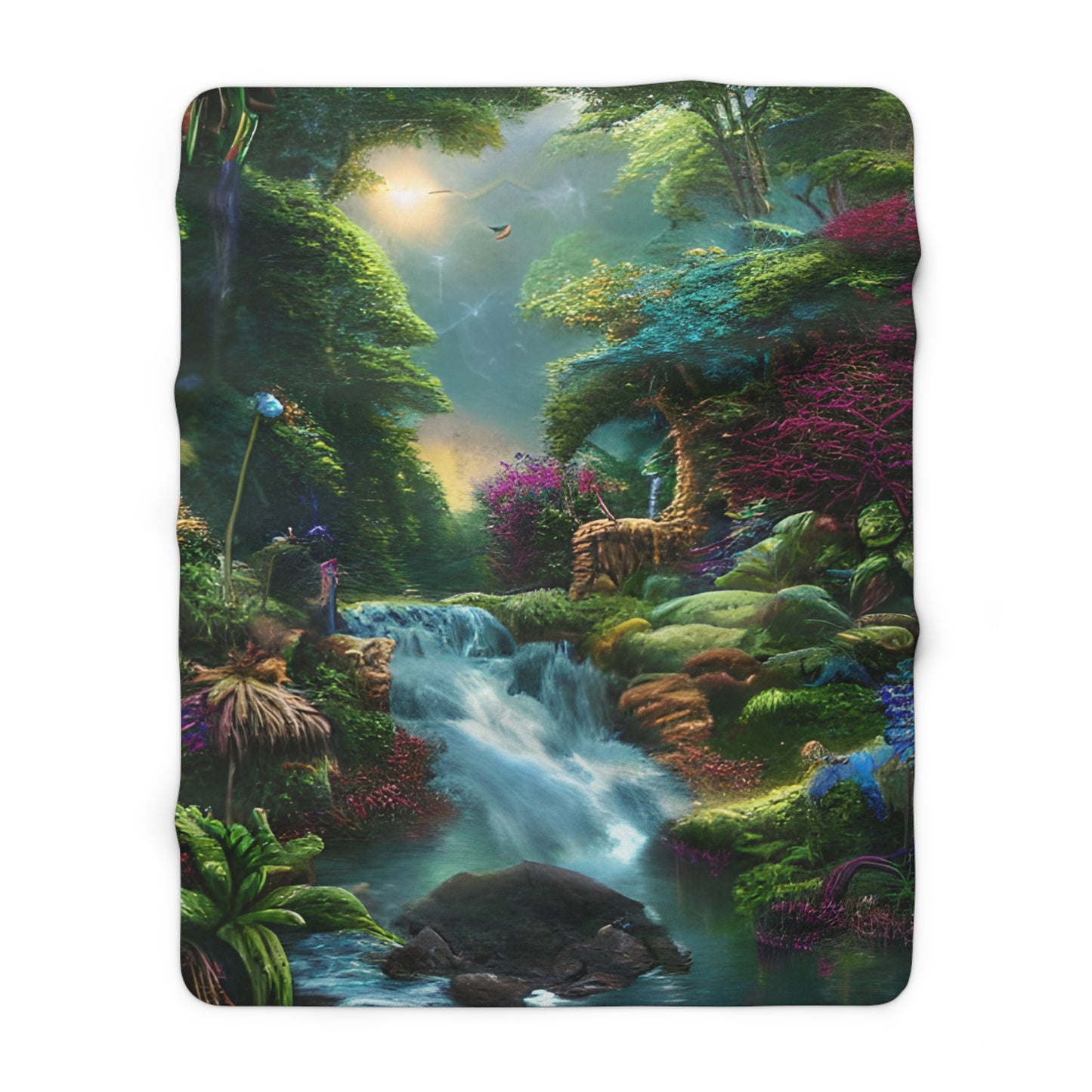 Sherpa Fleece Blanket, River and Forest, Abstract Art