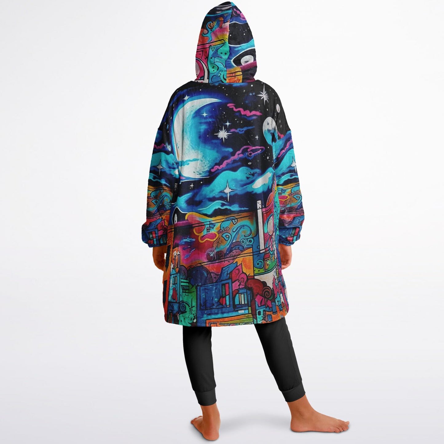 Youth Reversible Snug Hoodie, Graffiti Moon Style, Snow Flake Design