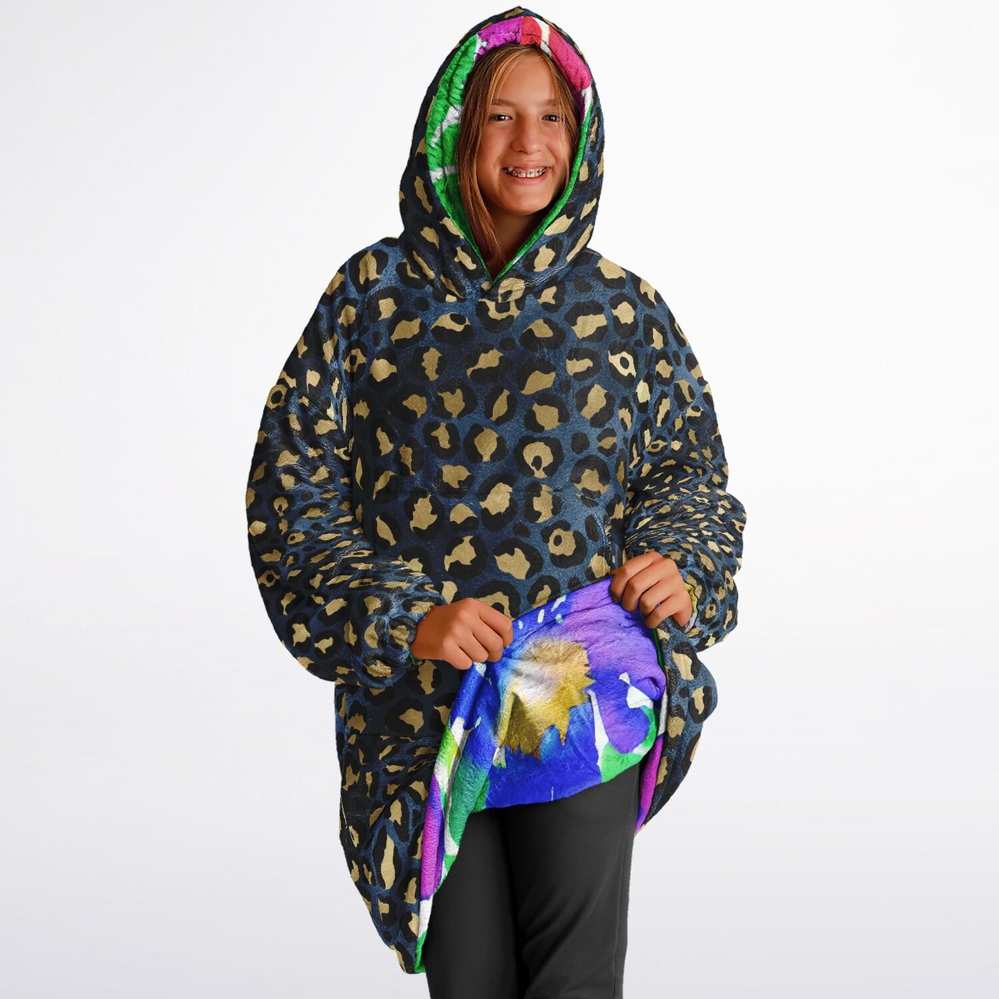 Youth Reversible Snug Hoodie, Leopard Design, Floral Design