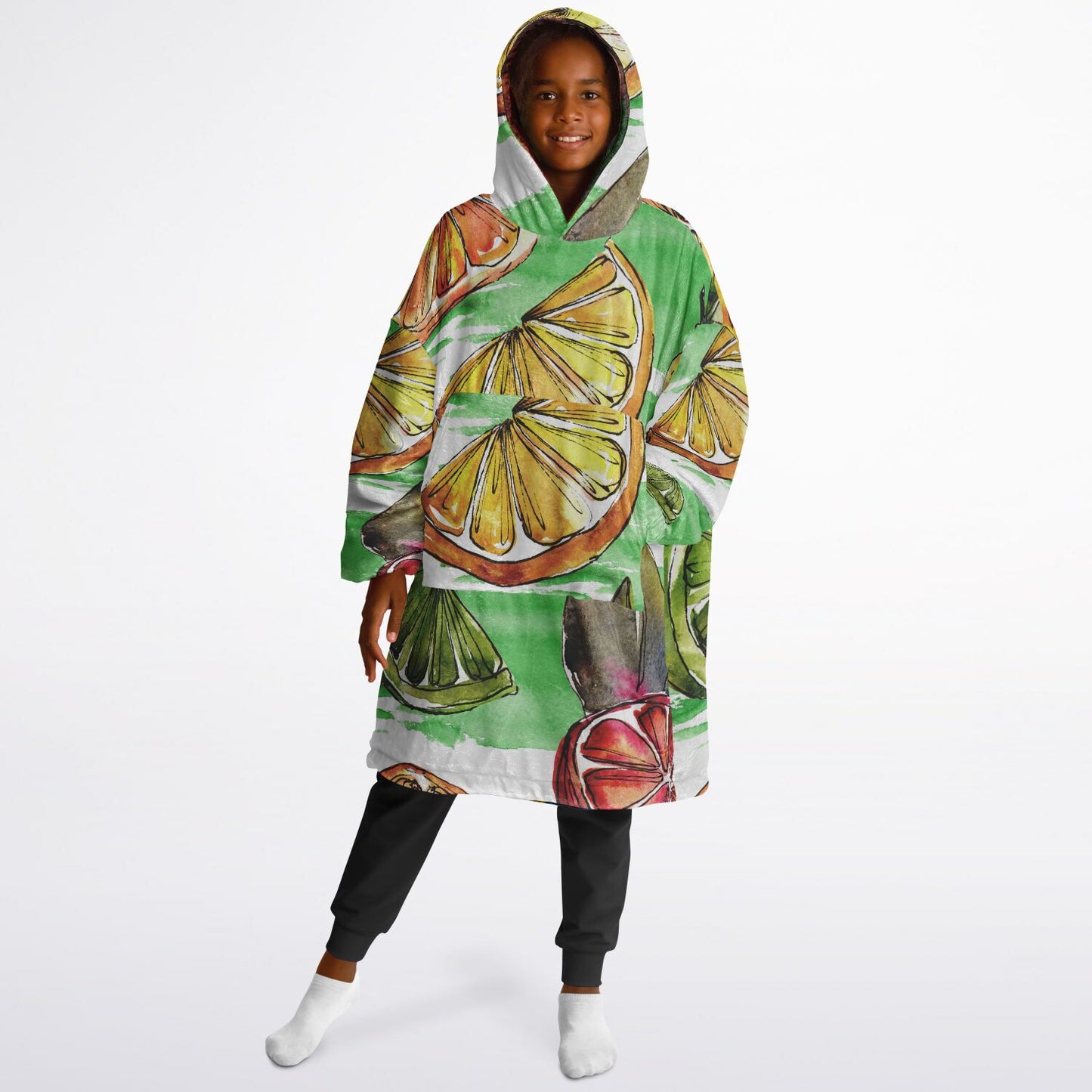 Youth Reversible Snug Hoodie, Paint Drips Design, Fruits Style