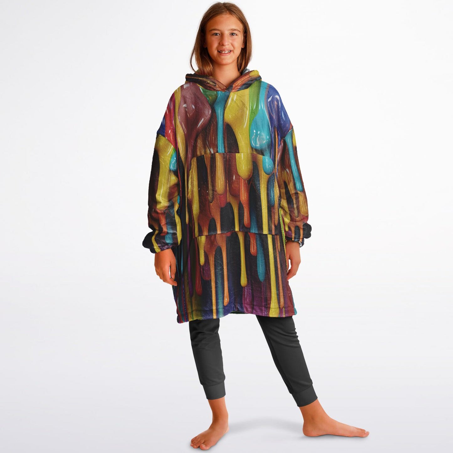 Youth Reversible Snug Hoodie, Paint Drips, Fruits Design, Abstract Art