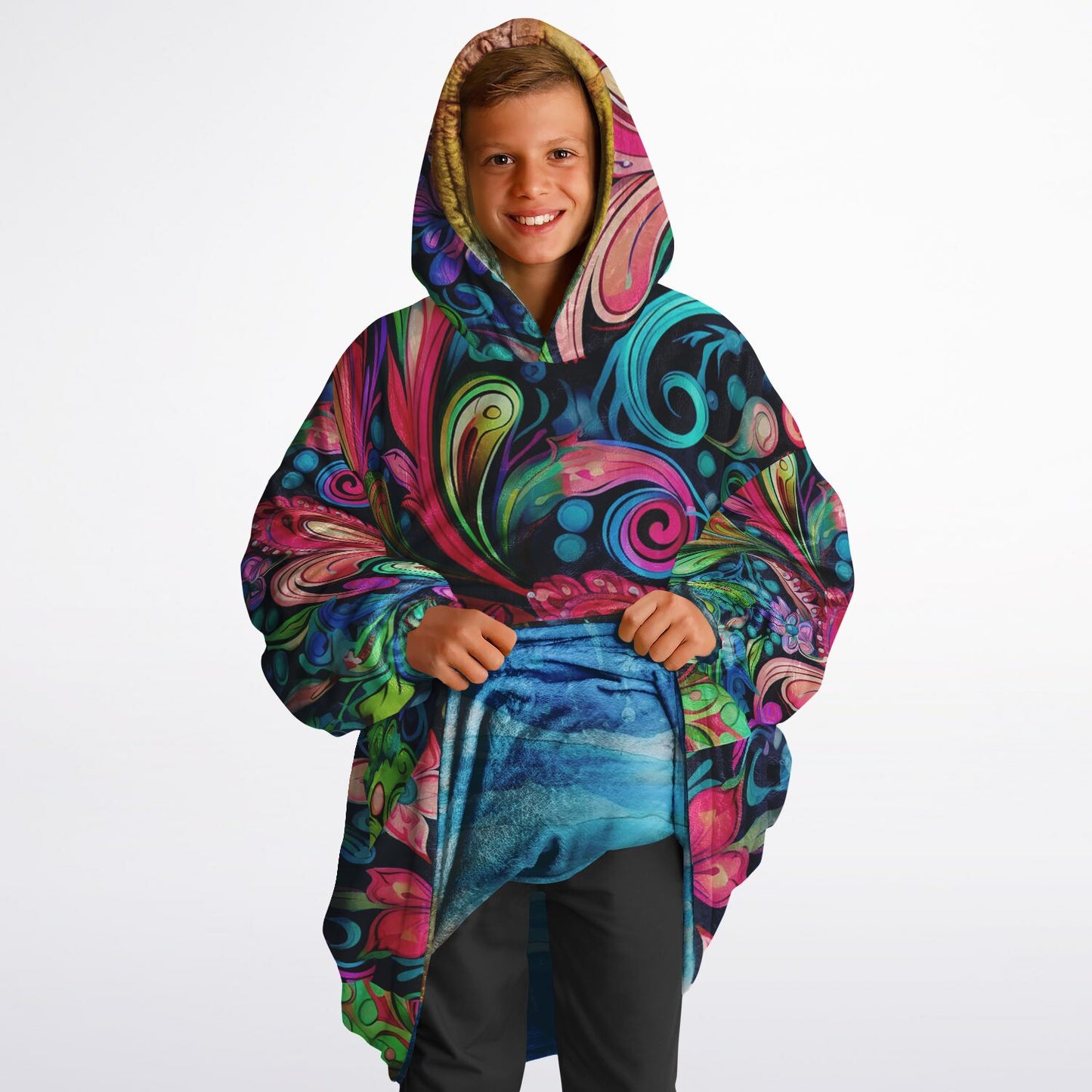 Youth Reversible Snug Hoodie, Abstract Art, Floral Design