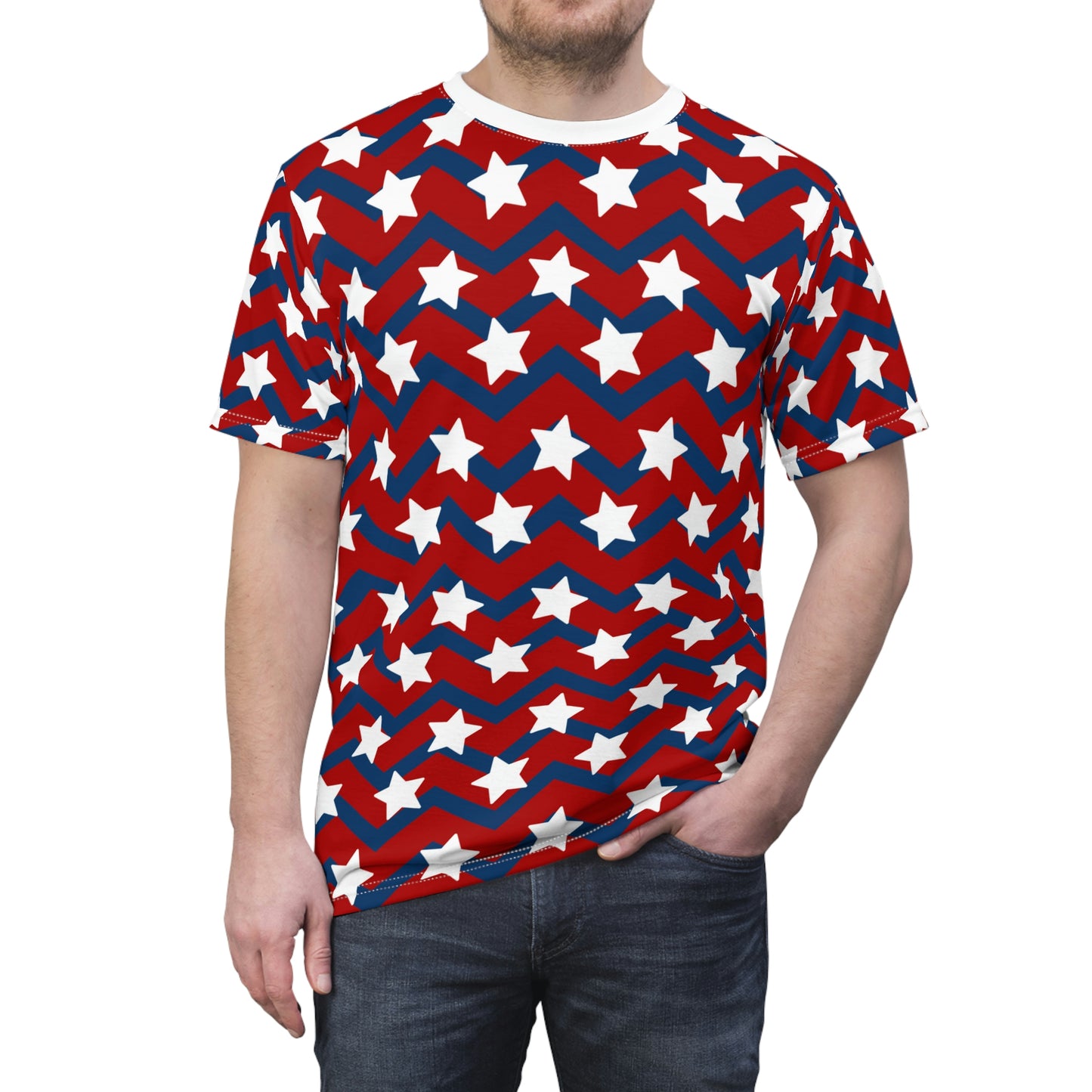 4th of July Style, Abstract Style, White Stars, Unisex Cut & Sew Tee